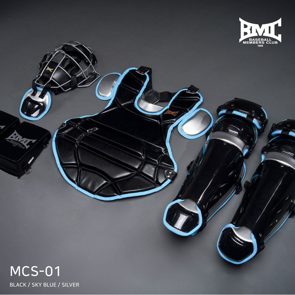 BMC 비엠씨 2024 프로 스리즈 MCS-01 야구 포수 장비 세트 블랙/스카이블루/실버